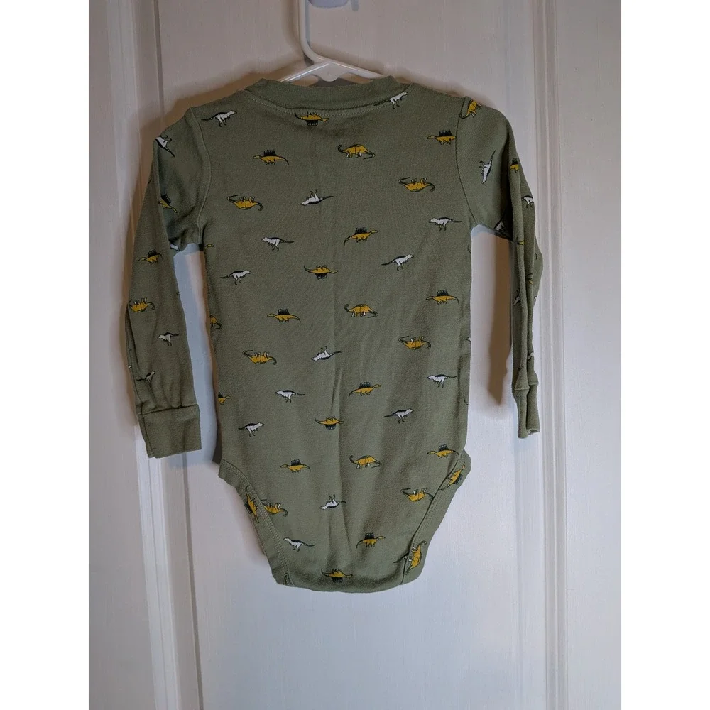 Carters Baby Boys Olive Green Dinosaur Print Long Sleeve Bodysuit 24M 1O281210